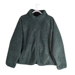 All in Motion Sherpa Jacket XL Zip Front Olive Green Sweatshirt Relax Fit Layer